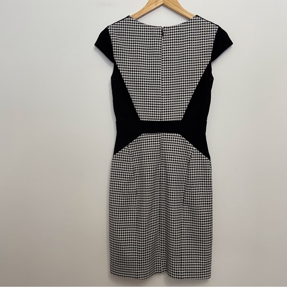 Cynthia Steffe Houndstooth Colorblock Sheath Dress Black White Size 0 Office Chi - Picture 6 of 16